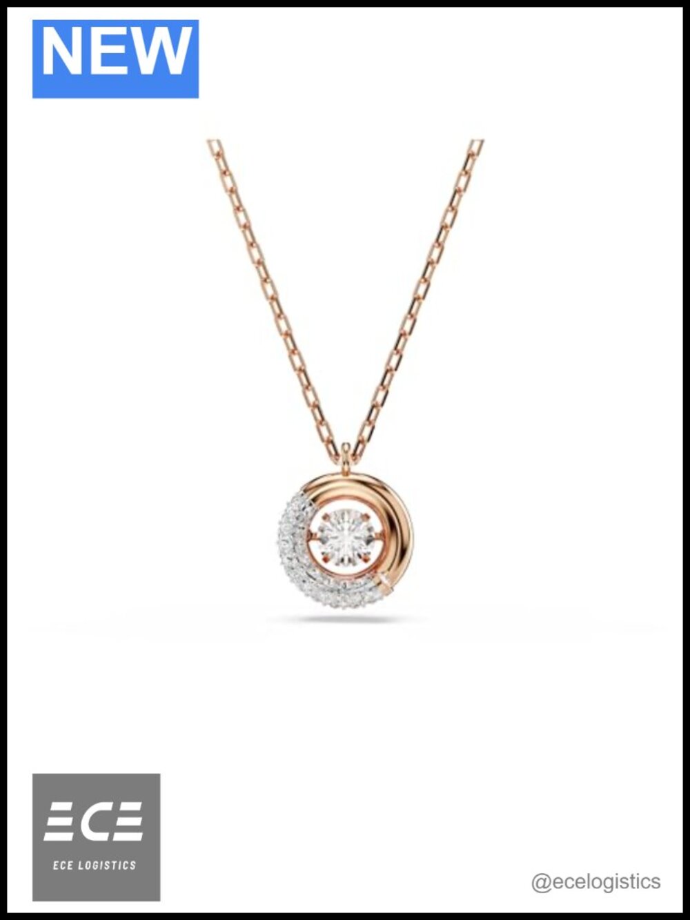 Dextera Round Cut Crystal Pendant Necklace Rose Gold-Tone Lobster Clasp